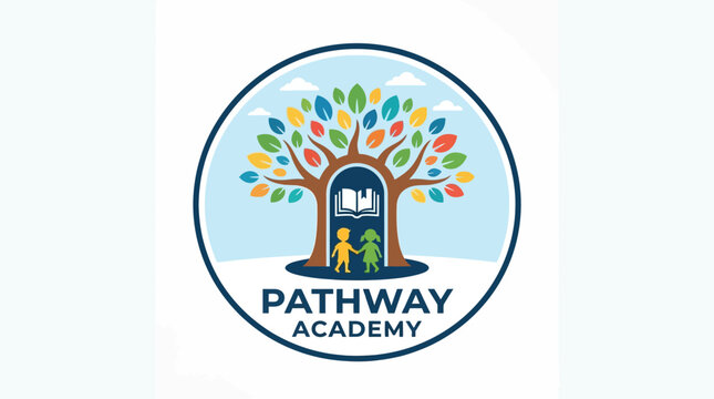 Pathway Academy logo with tree of knowledge and children.