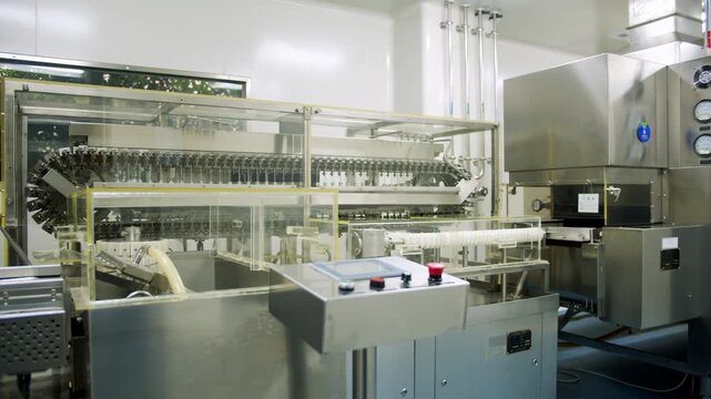 Biopharmaceutical pharmaceutical manufacturing facility medicine factory conveyor line with high technology equipment pharmacy industry