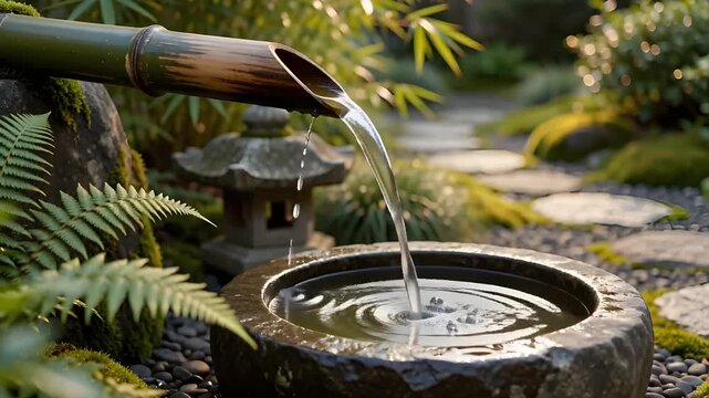 Video Zennature Bamboo Fountain Landscape Stock Footage