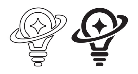 Creative Lightbulb Sparkle Planetary Ring Line Art and Solid Glyph Icon Vector Set. © Jahidul Islam