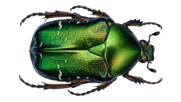 Metallic green scarab beetle with white speckles, isolated on transparent background