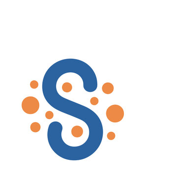 Blue letter S with orange dots
