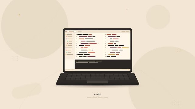 Web development workflow on laptop from code to build, test and deploy with browser window, gear and build complete
