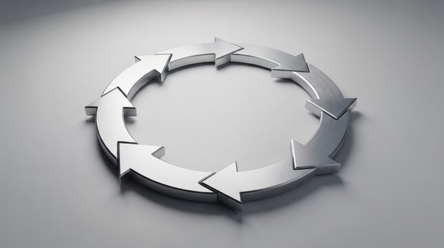 Three-dimensional arrows forming a circular continuous movement concept
