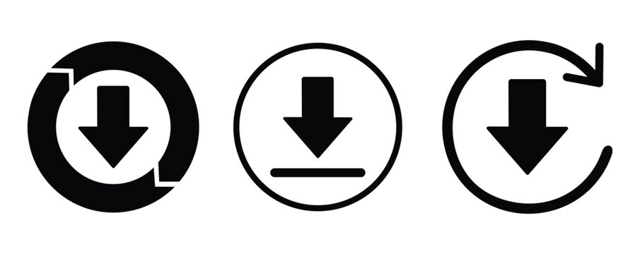 Download arrow button icons in various circular styles