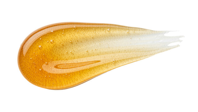 Golden honey swirl with tiny air bubbles, isolated on transparent background