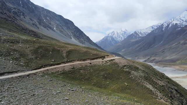 Drone view of Lahaul and Spiti Valley in Himachal Pradesh