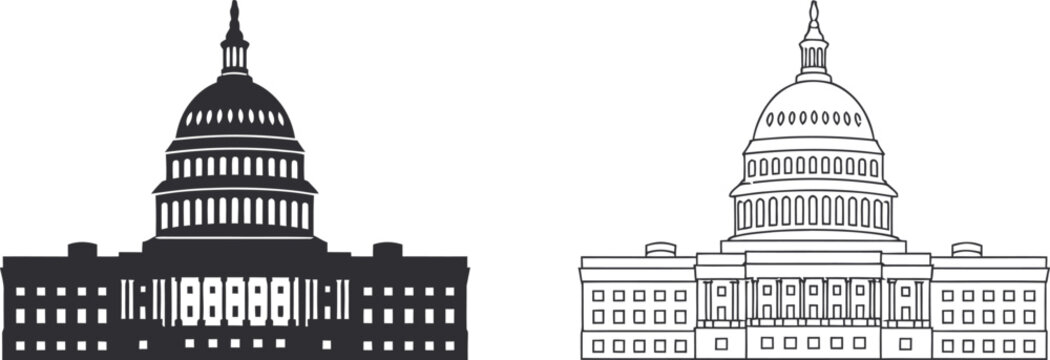 US Capitol Building Silhouette and Outline vector