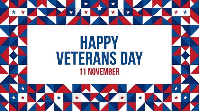 Happy veterans day greeting card design with a colorful geometric pattern and red white and blue colors
