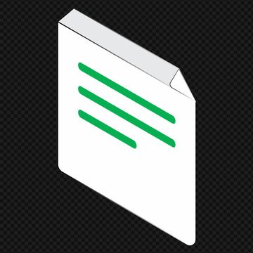 Minimalist isometric paper document icon with abstract green lines representing text on a clean white background for business, professional and administrative data visualization