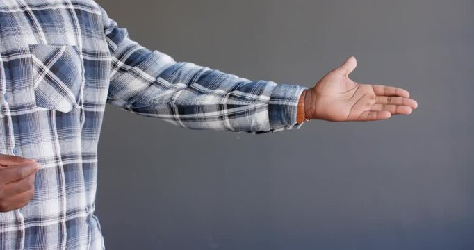 Close up of people talking to the camera, pointing with finger, man in plaid shirt gesturing