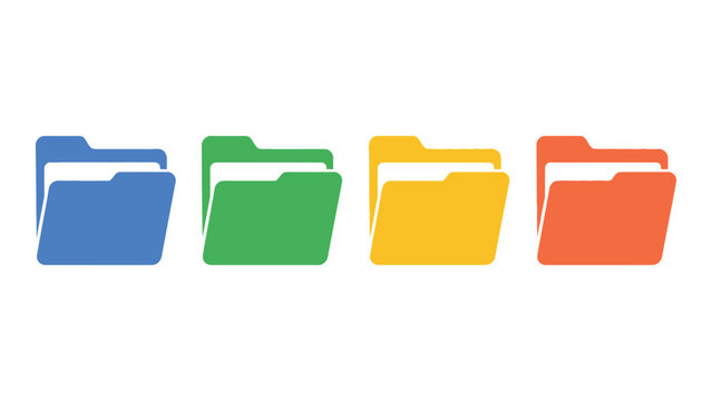 Colorful Folder Icon Set, Blue Green Yellow and Red File Folders