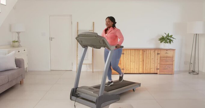 Lifestyle videos indoor of people doing activities at home, exercising on treadmill, woman in home g