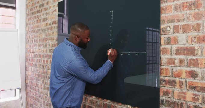 Lifestyle videos indoor of people doing activities at office, writing on glass board, man creating g