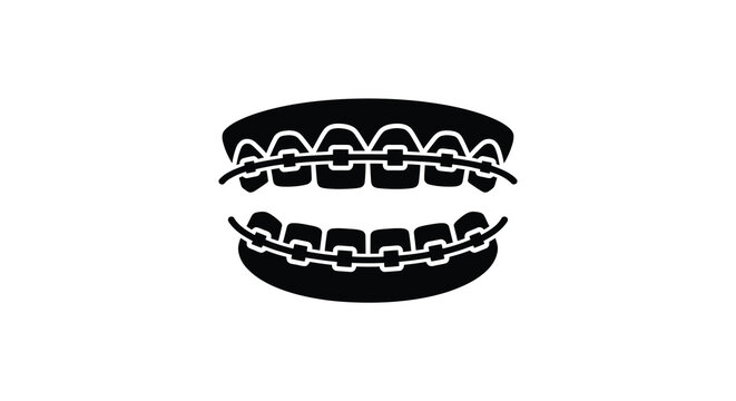 Dental braces silhouette on a white background orthodontic treatment concept
