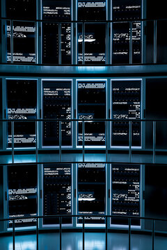 3D vertical data center atrium with repeating server tiers