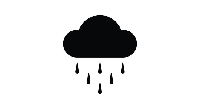 Rain cloud silhouette with raindrops on a white background