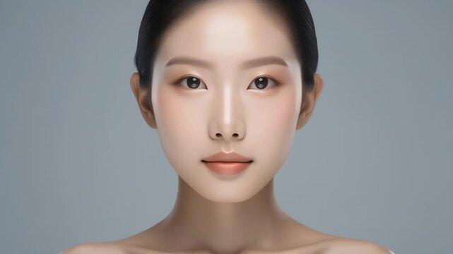 A triptych of a young woman's face with subtle makeup variations.