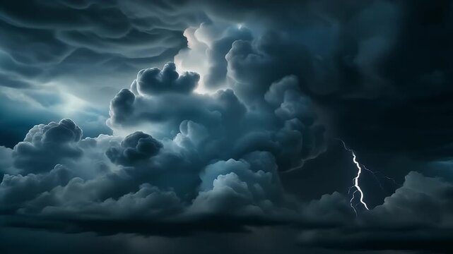 Dramatic stormy skies illuminated by lightning, showcasing the raw power of nature.