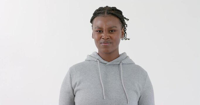 High speed photography for dynamic scenes, Woman in gray hoodie looking confused and uncertain again