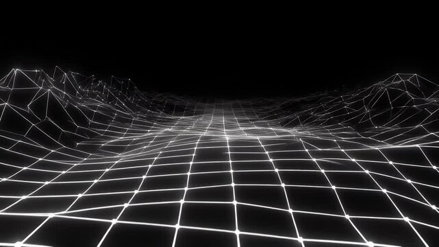 Digital grid landscape with undulating terrain in a futuristic style