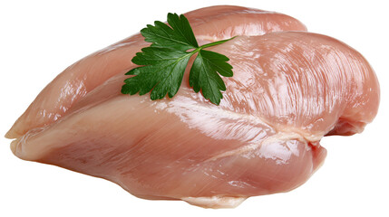 Raw fresh chicken breast fillet with a green parsley leaf garnish © Rufus