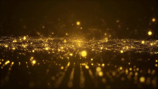 Abstract golden particles creating a glowing wave effect