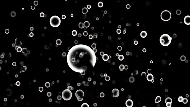 Abstract background with numerous white bubbles floating in black space.