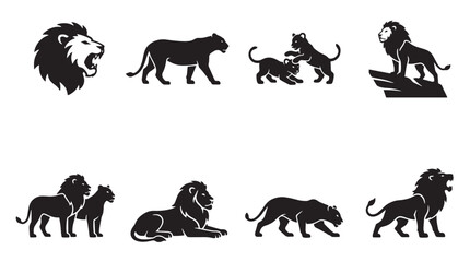 Fototapeta premium Lion and Lioness Silhouette Vector Collection for Branding