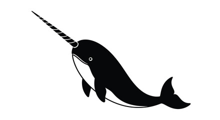 Narwhal with long tusk is depicted as a black silhouette © RIPON