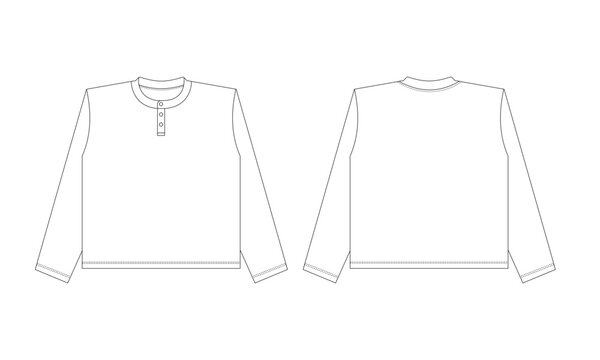 Long Sleeve Henley Shirt Front Back Mockup