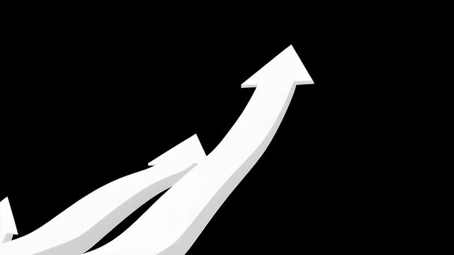 Multiple white arrows pointing upwards on a black background, symbolizing growth, progress, and divergence.