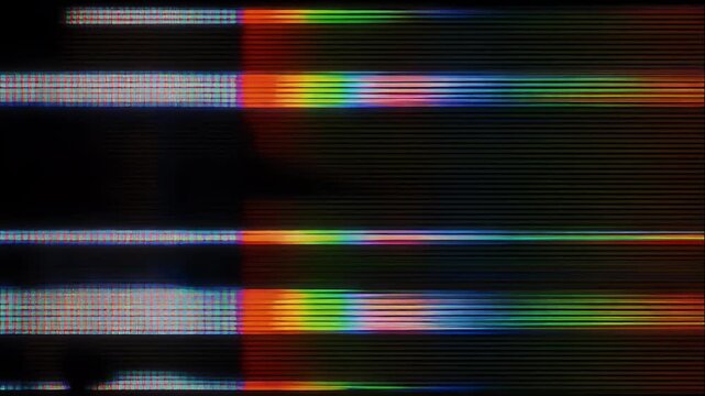 Abstract digital glitch art with horizontal lines and vibrant color bands.