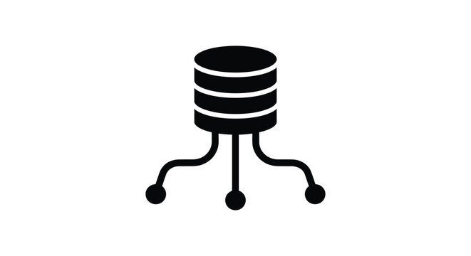 Database icon with connecting lines on a white background