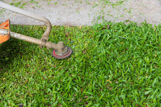 Walk behind string mower is generally safe to use near a concrete walkway and reduced risk of severe kinetic injuries.