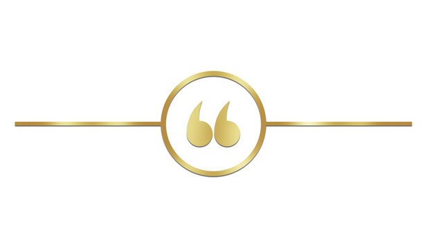 Elegant Gold Quotation Mark Text Divider, Punctuation Icon in Circle with Lines for Articles and Quotes, Invitations, Messages, Presentations, and Social Media Graphics, Transparent Background