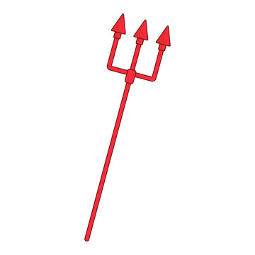 Cute Red Devil Trident with Black Outline cartoon Illustration