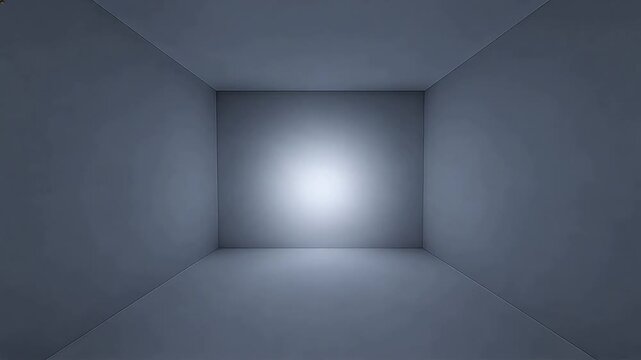 Empty rectangular room with white walls and uniform bright lighting