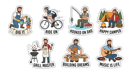 Fototapeta premium Father Hobbies Vector Sticker Set for Dad Lifestyle and Appreciation