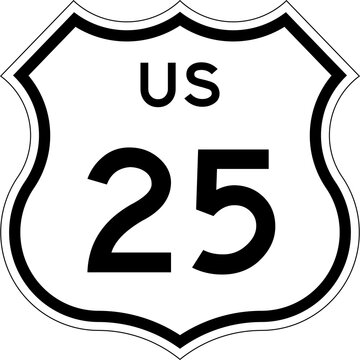Blank US Route 25 Shield Emblem Road Sign Vector Illustration