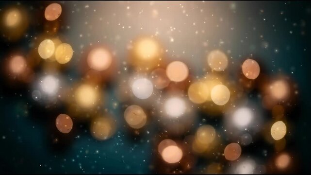 Soft diffused mixed metallic bokeh layers with against a deep teal environment, cinematic visual effect for elegant light and celebration