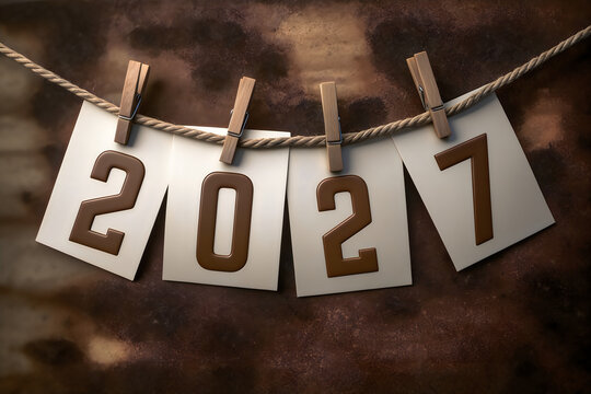 Clothespins holding 2027 wooden numbers