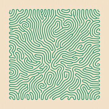 Organic turing pattern with green labyrinth lines, abstract biological texture on beige background, generative art for modern wallpaper and textile design
