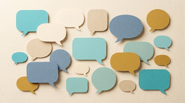 paper speech bubbles and chat boxes on textured background
