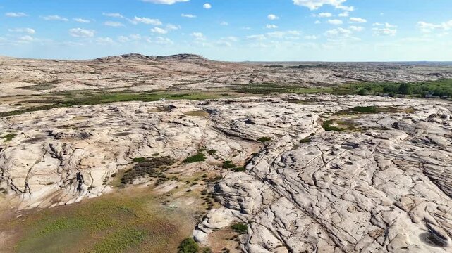 Aerial drone view of Bektau-Ata granite rock formations, Kazakhstan 