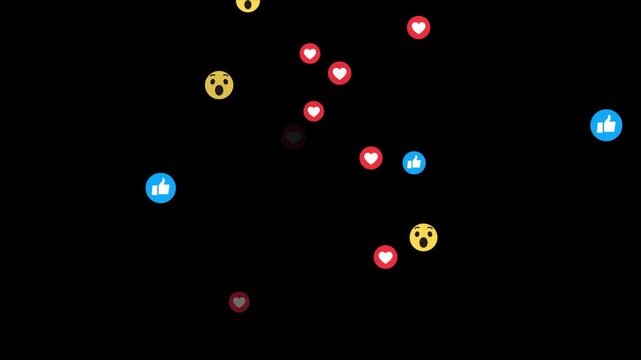 Emoji social media Live streaming style animated icon explosion. Floating animation of a love emoji icon for social media.  flying emoticons celebration and funny social media motion design element.