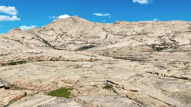 4K drone footage of untouched wild nature, granite rock wilderness of Bektau-Ata 