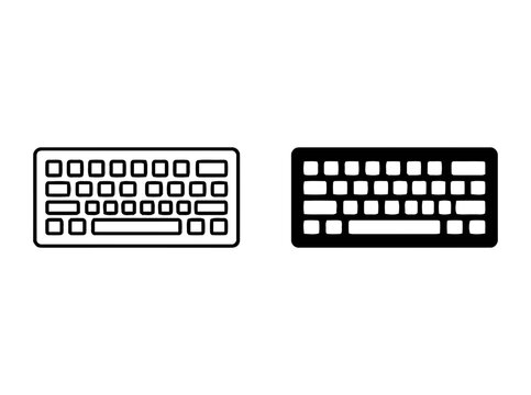 Computer keyboard outline and solid silhouette icon set for digital interface design