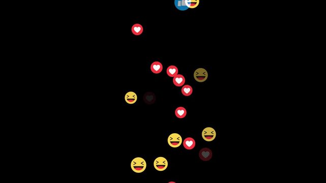 Emoji social media element, Live streaming style animated icon. social media reactions, engagement symbols, floating emoticons on a Alpha channel. hearts ,care, like, haha, floating upwards.