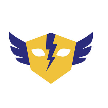 Superhero mask with wings and lightning bolt